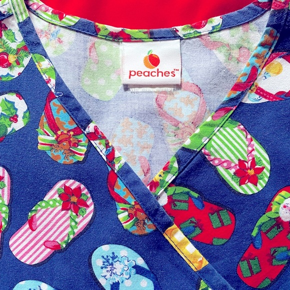 Holiday Flip Flop Uniform Scrub Top by Peaches - Picture 3 of 4